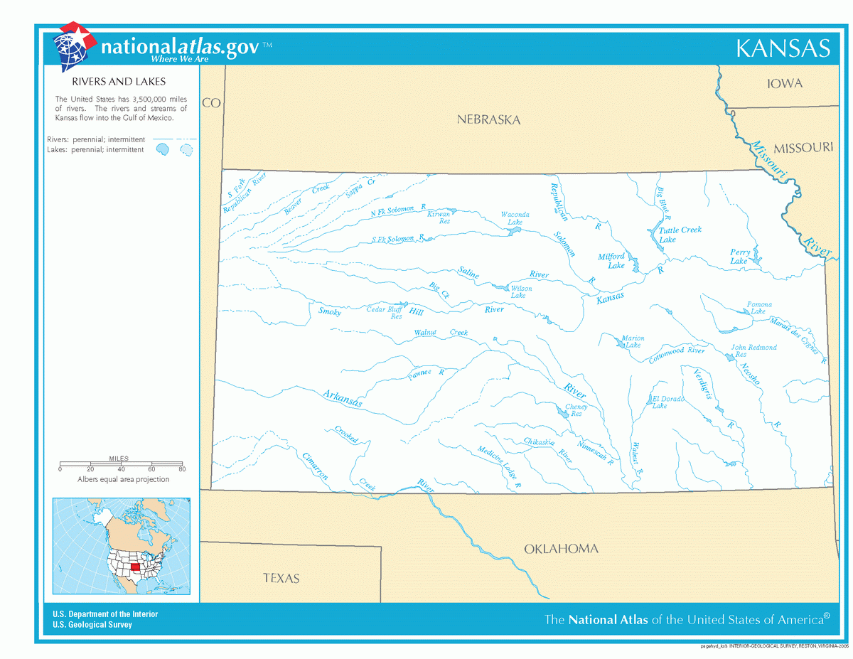 Map of rivers and lakes of Kansas