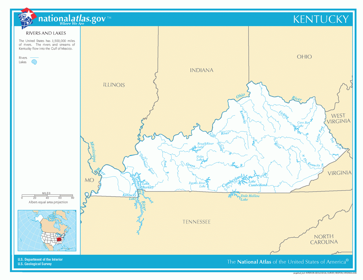 Map of rivers and lakes of Kentucky