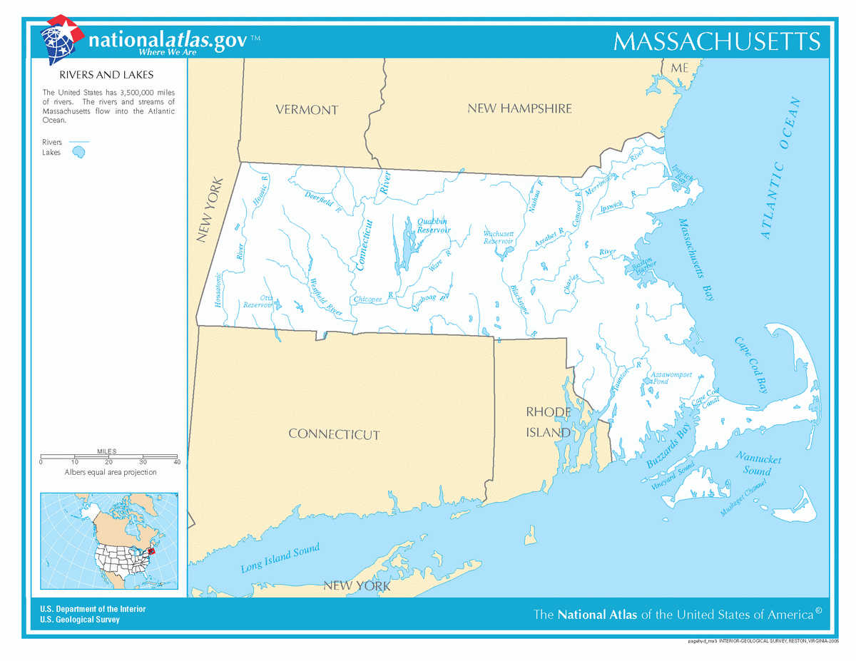 Map of rivers and lakes of Massachusetts
