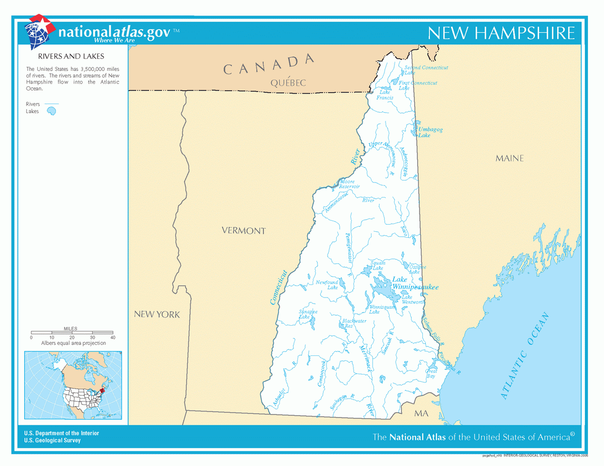 Map of rivers and lakes of New Hampshire