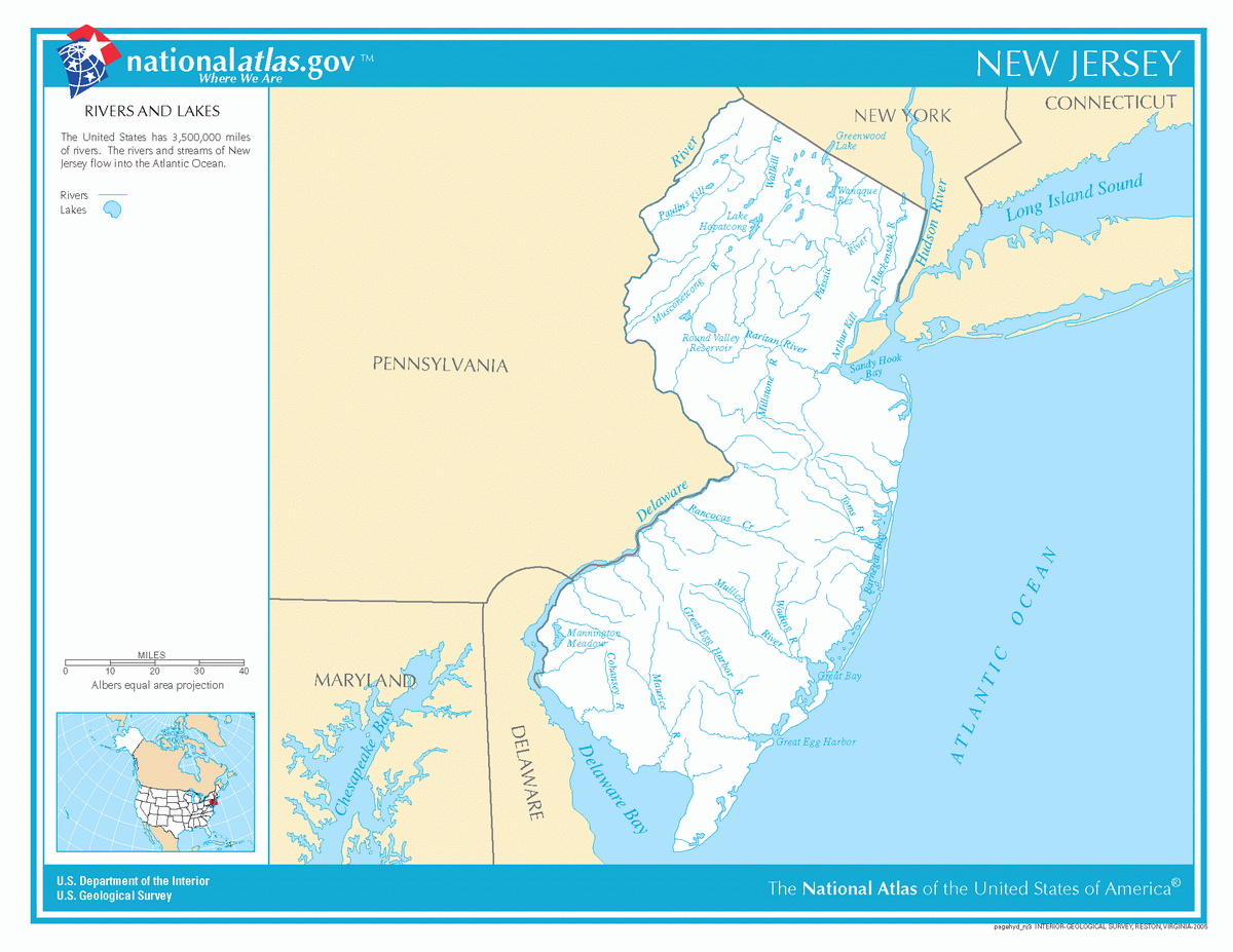 Map of rivers and lakes of New Jersey