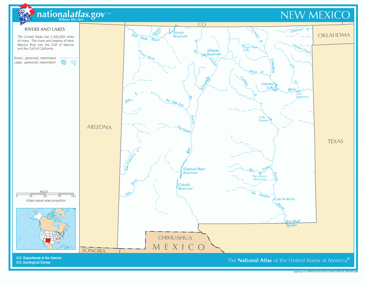 Map of rivers and lakes of New Mexico