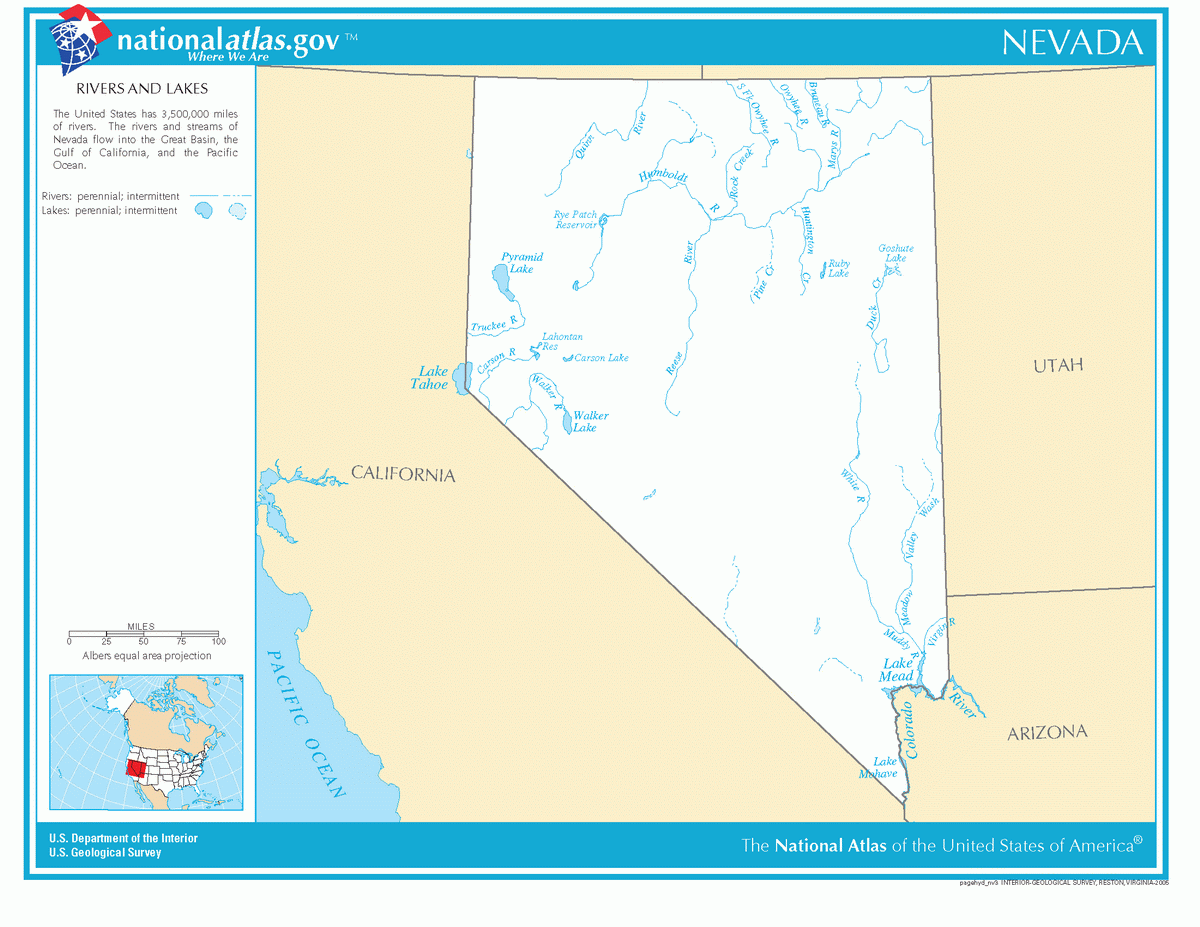 Map of rivers and lakes of Nevada