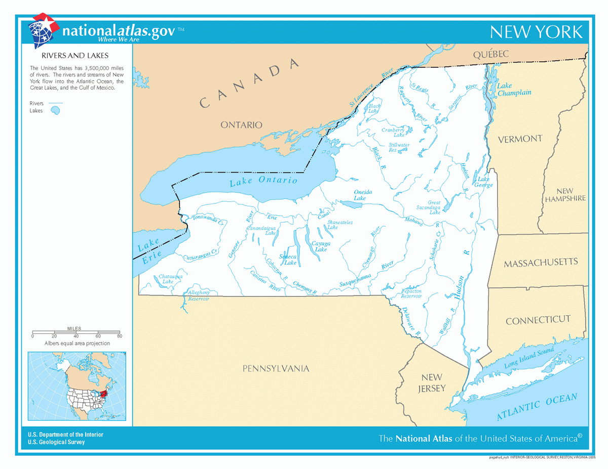 Map of rivers and lakes of New York