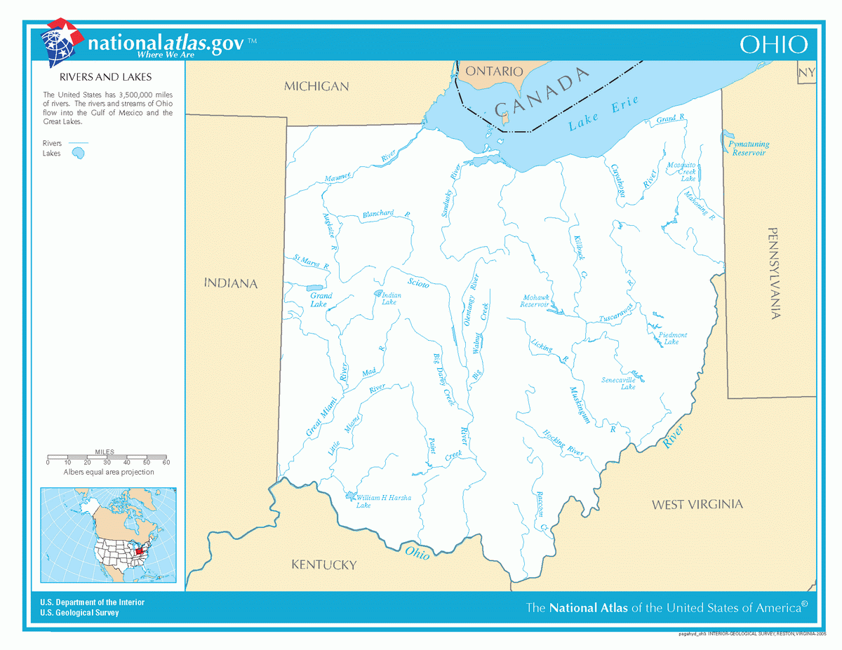 Map of rivers and lakes of Ohio