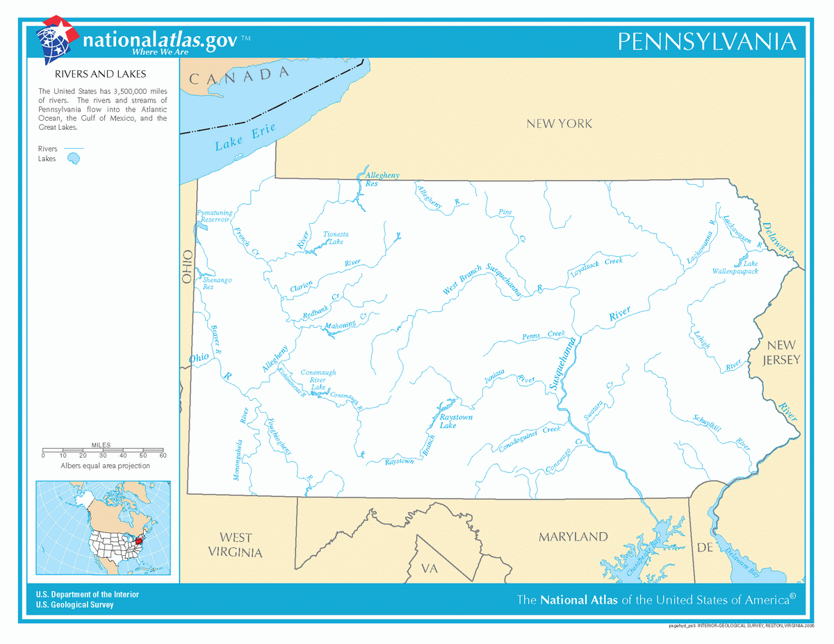 Map of rivers and lakes of Pennsylvania