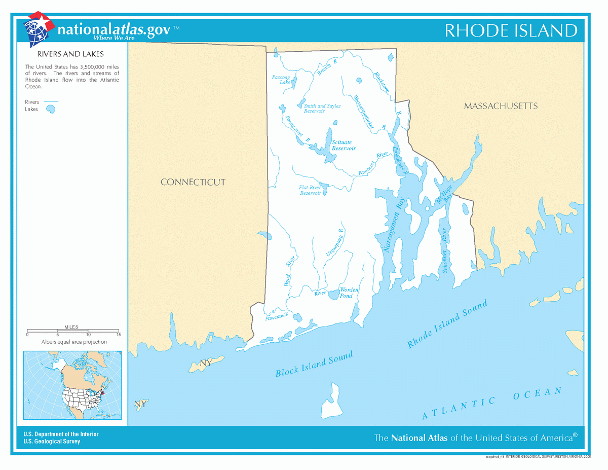 Map of rivers and lakes of Rhode Island