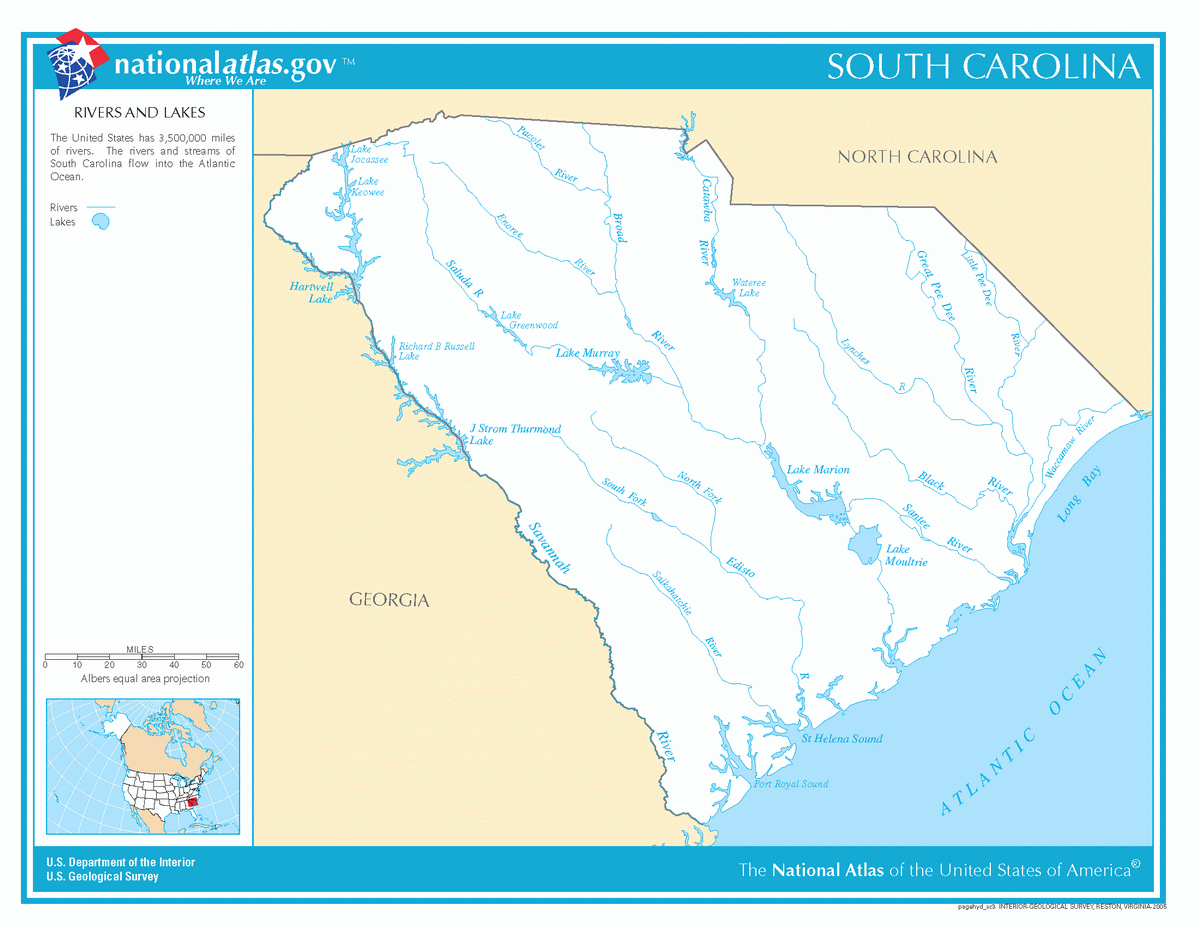 Map of rivers and lakes of South Carolina