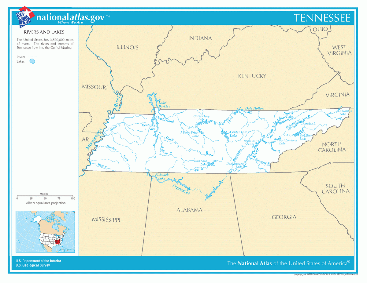 Map of rivers and lakes of Tennessee