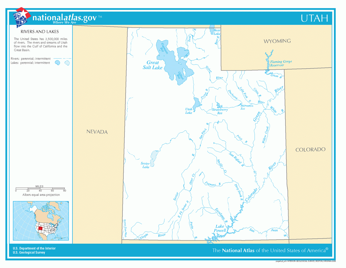 Map of rivers and lakes of Utah