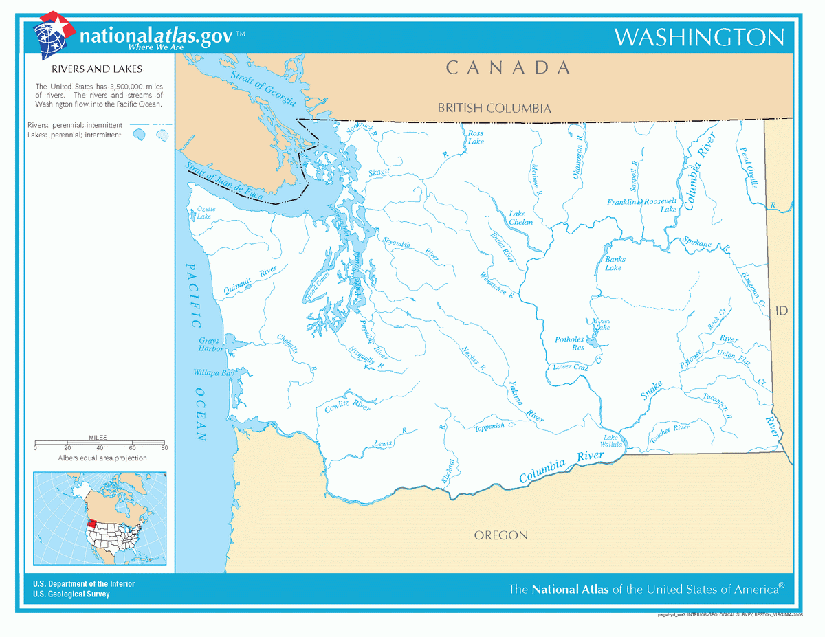 Map of rivers and lakes of Washington