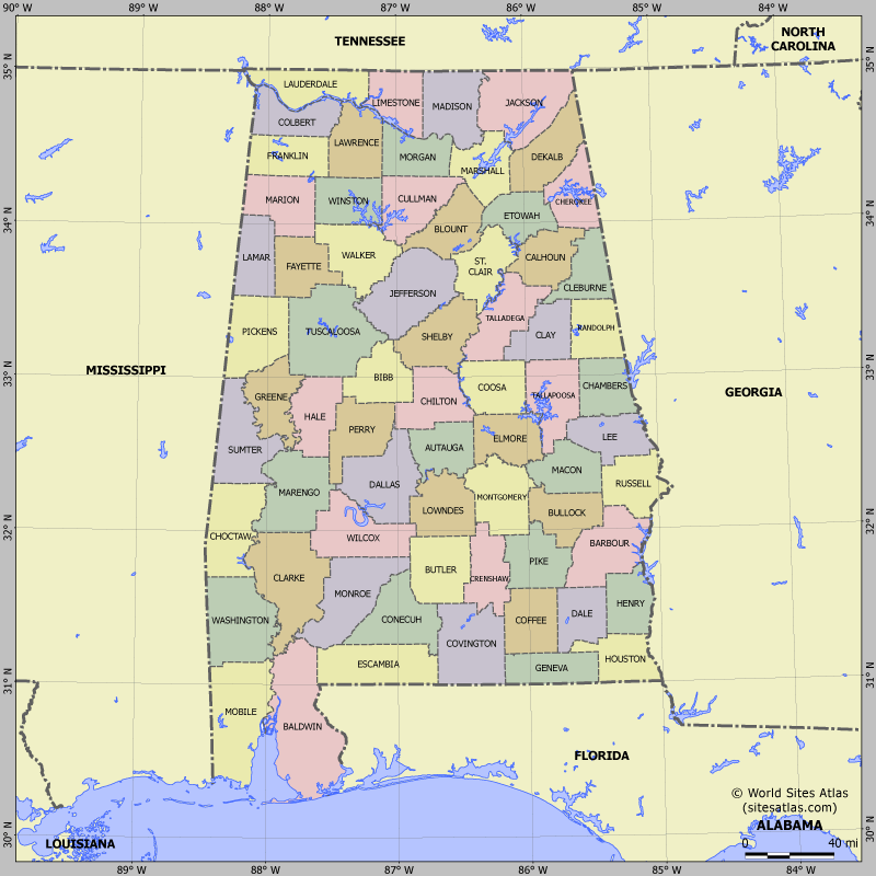 Map of division into districts of Alabama