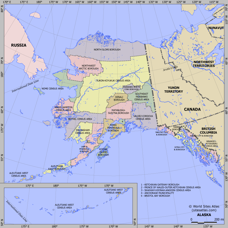 Map of division into districts of Alaska