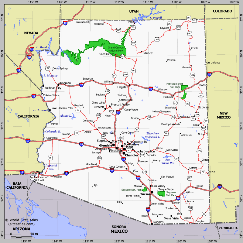 Map of Arizona state