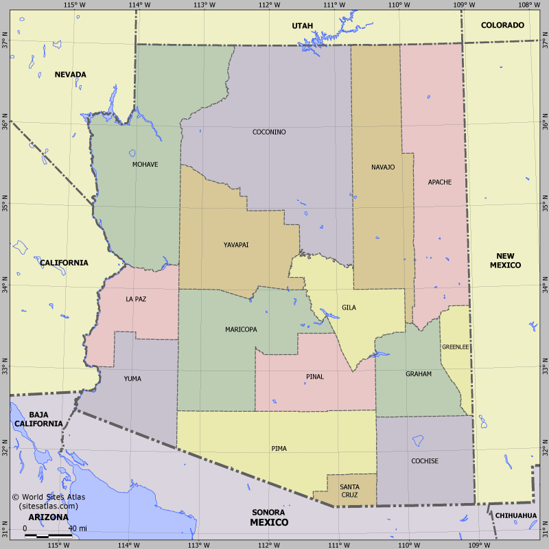 Map of division into districts of Arizona