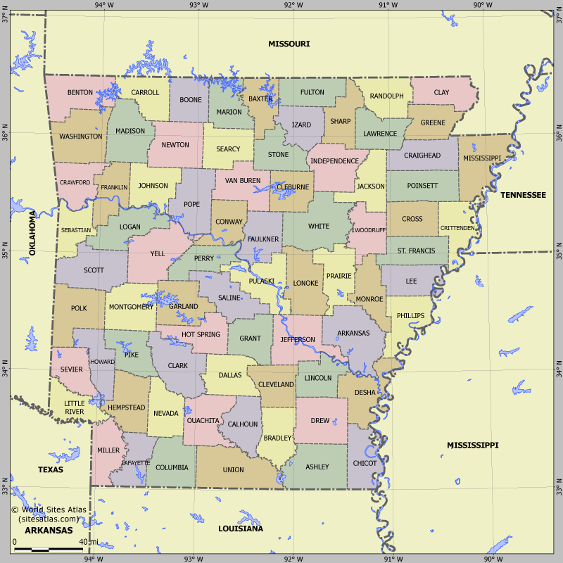 Map of division into districts of Arkansas