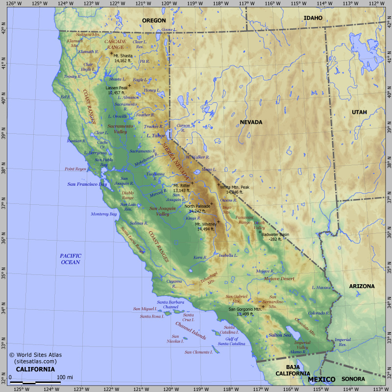 Map of relief of California