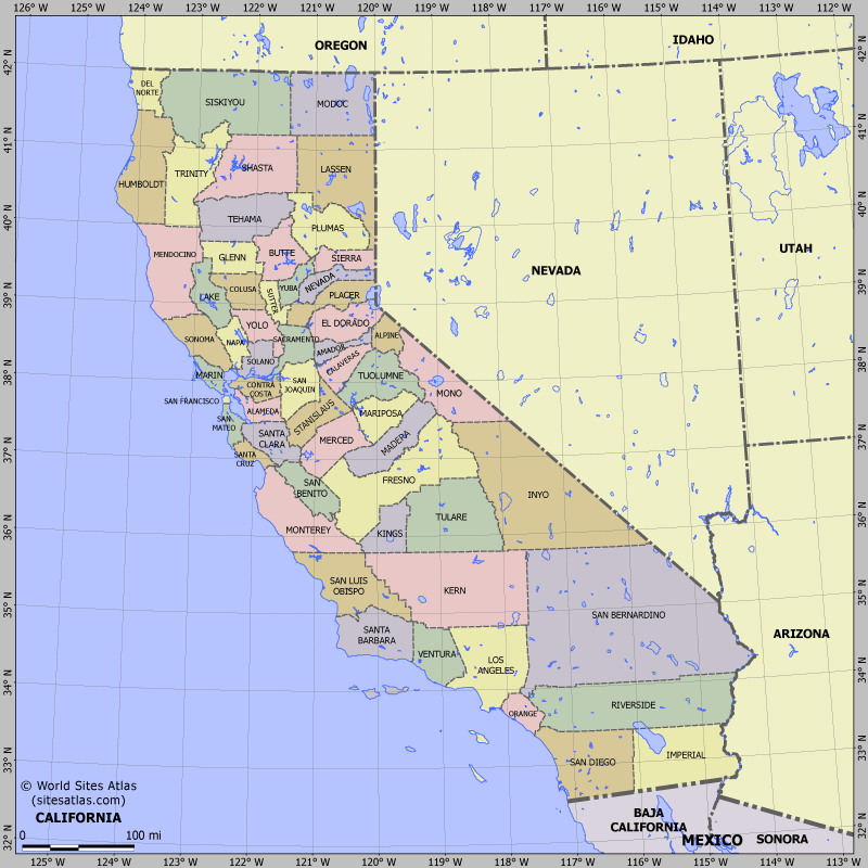 Map of division into districts of California