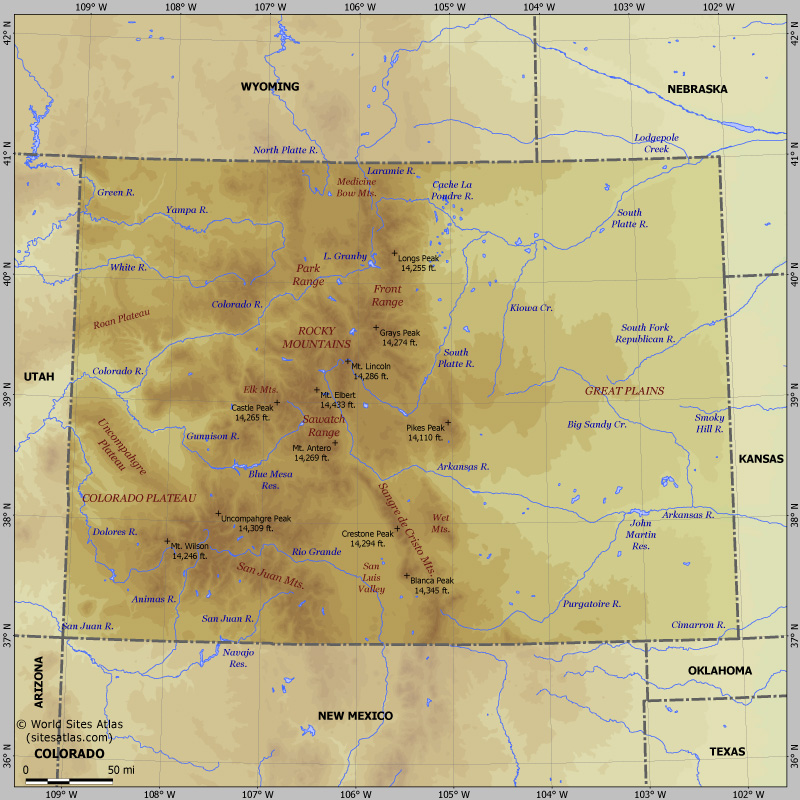 Map of relief of Colorado