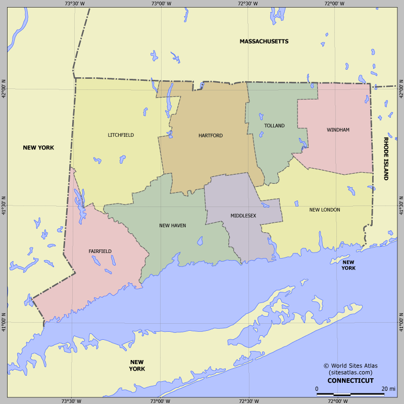 Map of division into districts of Connecticut