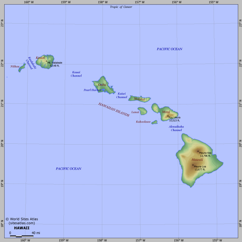 Map of relief of Hawaii