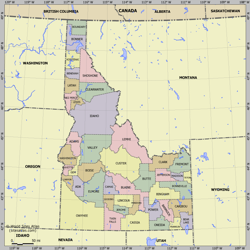 Map of division into districts of Idaho