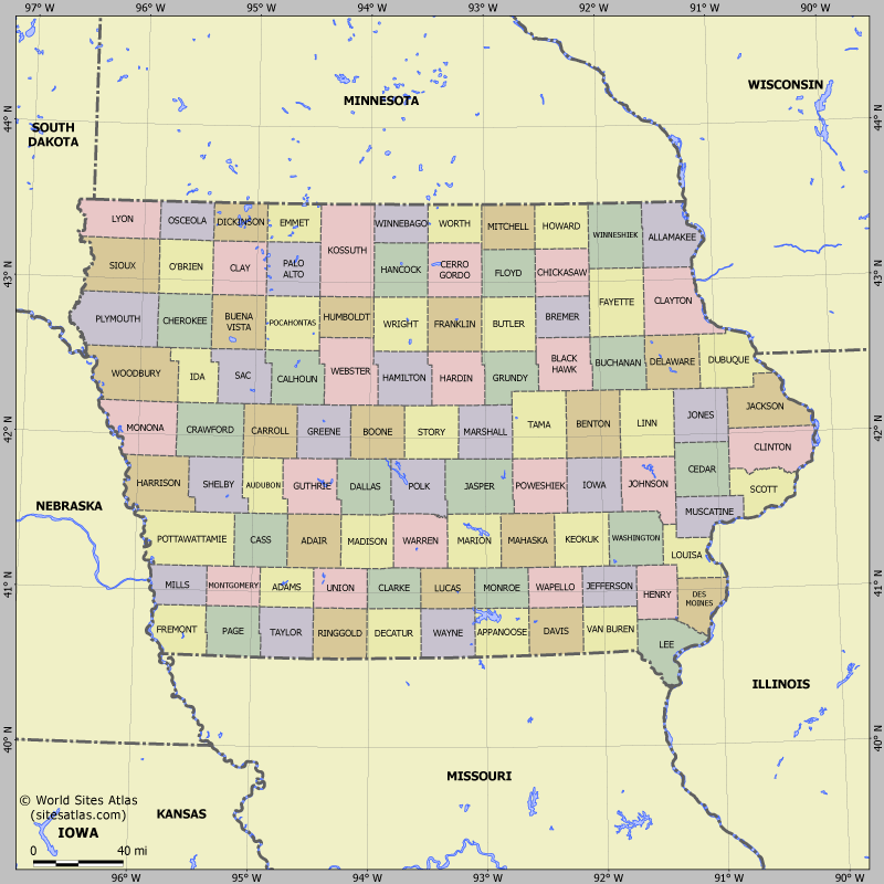 Map of division into districts of Iowa