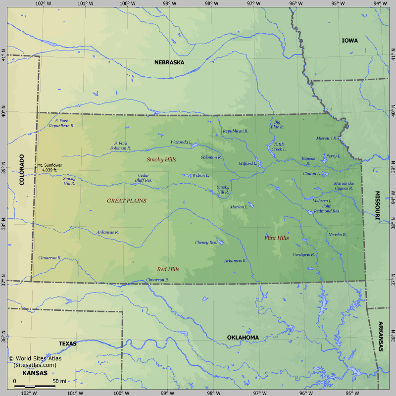 Map of relief of Kansas