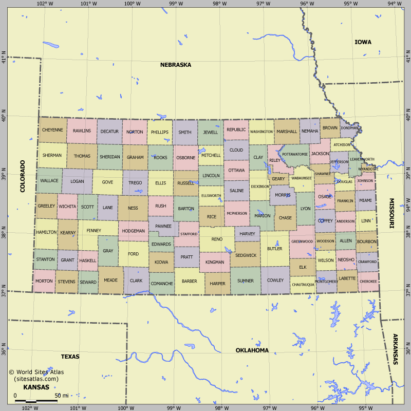 Map of division into districts of Kansas