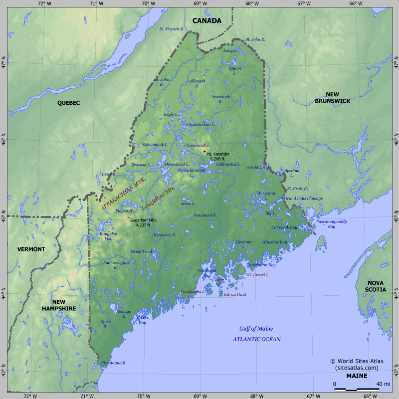 Map of relief of Maine