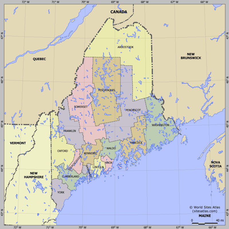 Map of division into districts of Maine
