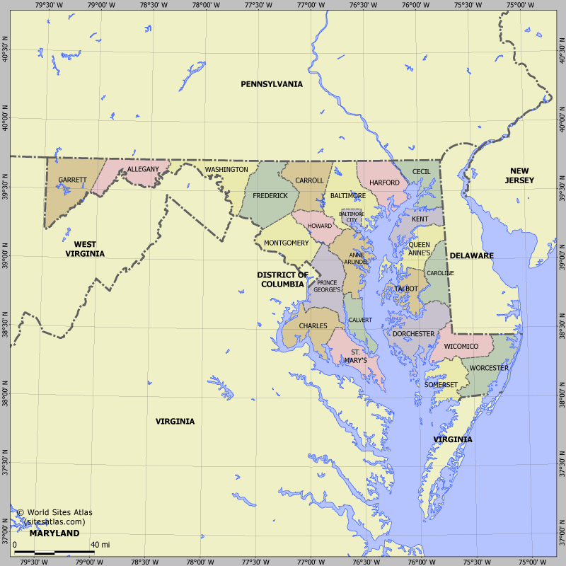 Map of division into districts of Maryland