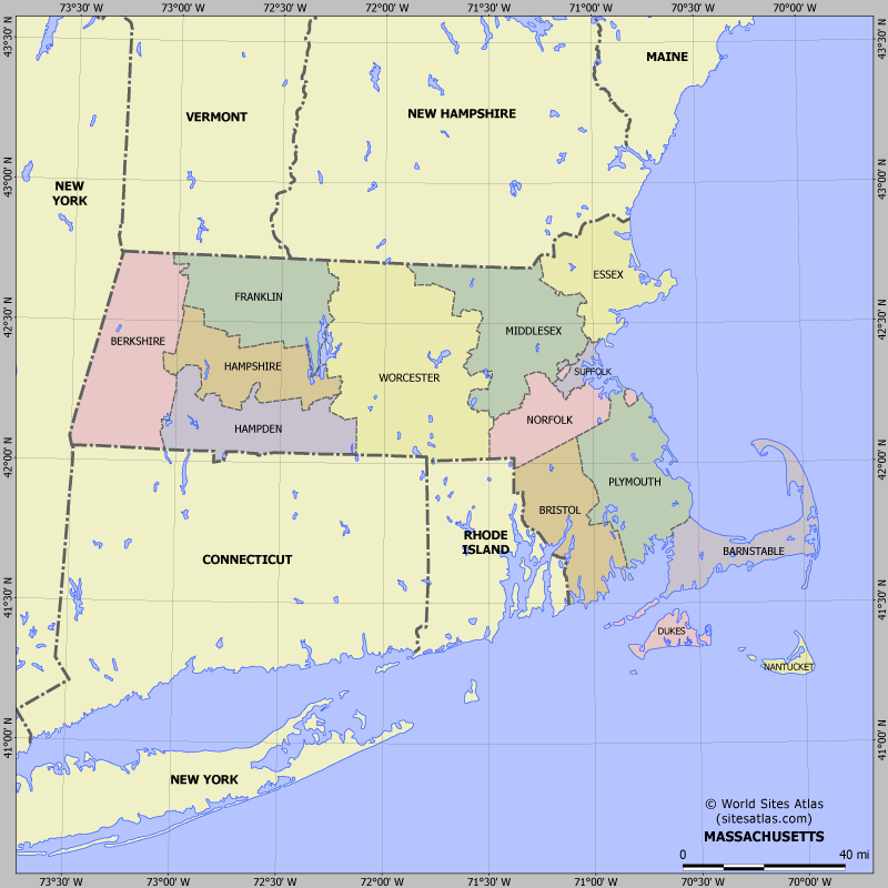 Map of division into districts of Massachusetts