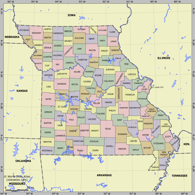 Map of division into districts of Missouri