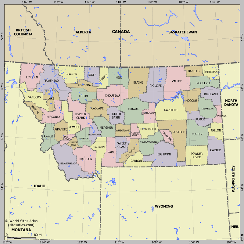 Map of division into districts of Montana