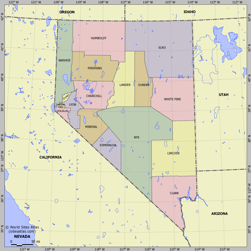 Map of division into districts of Nevada