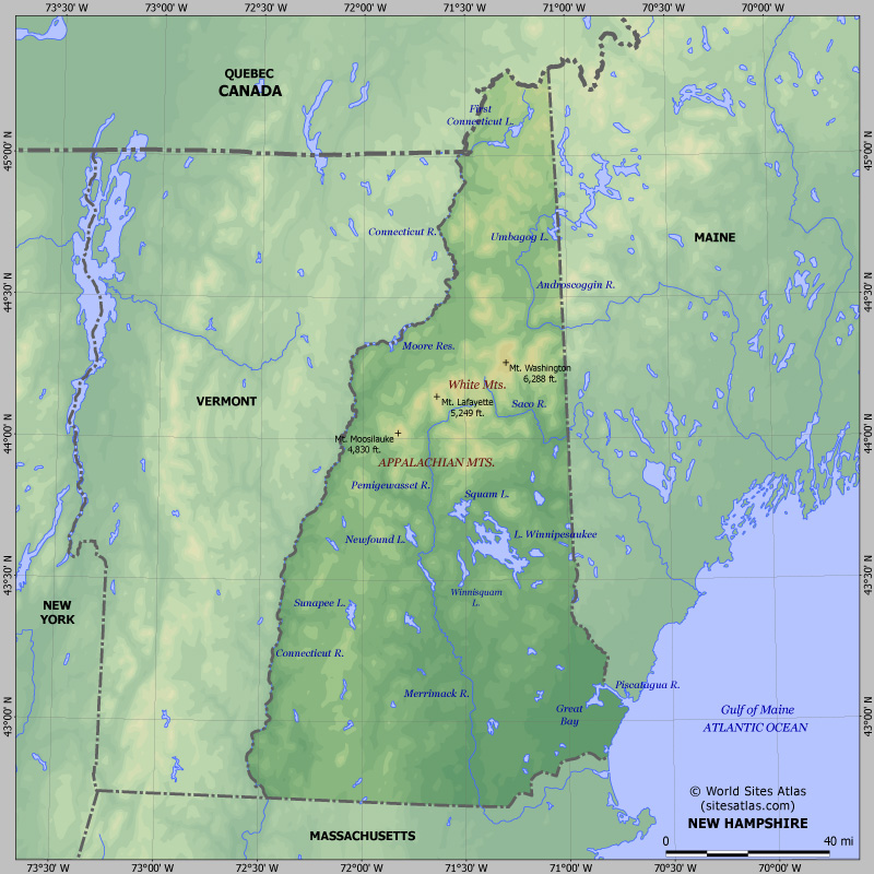 Map of relief of New Hampshire