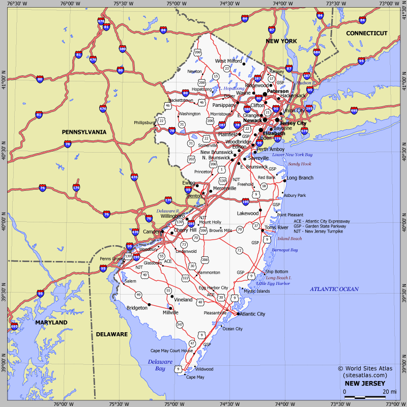 Map of New Jersey state