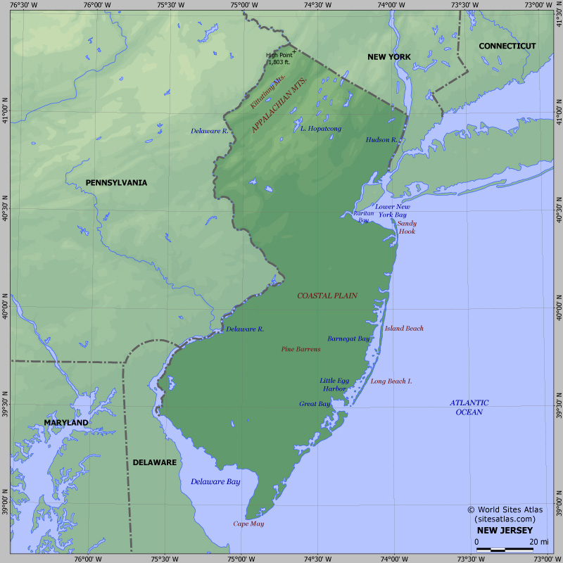 Map of relief of New Jersey