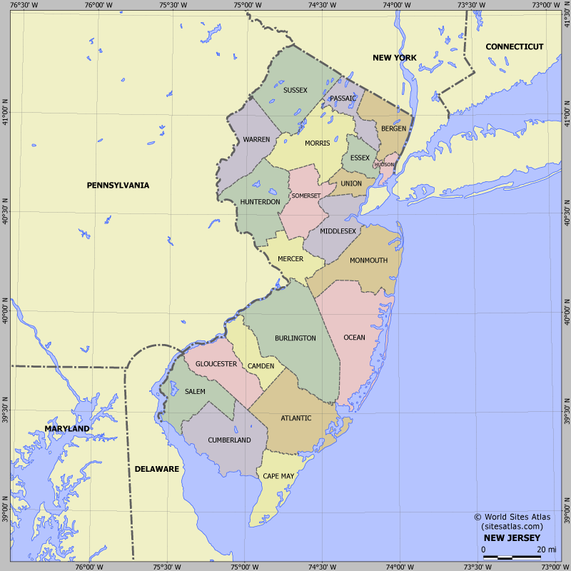 Map of division into districts of New Jersey