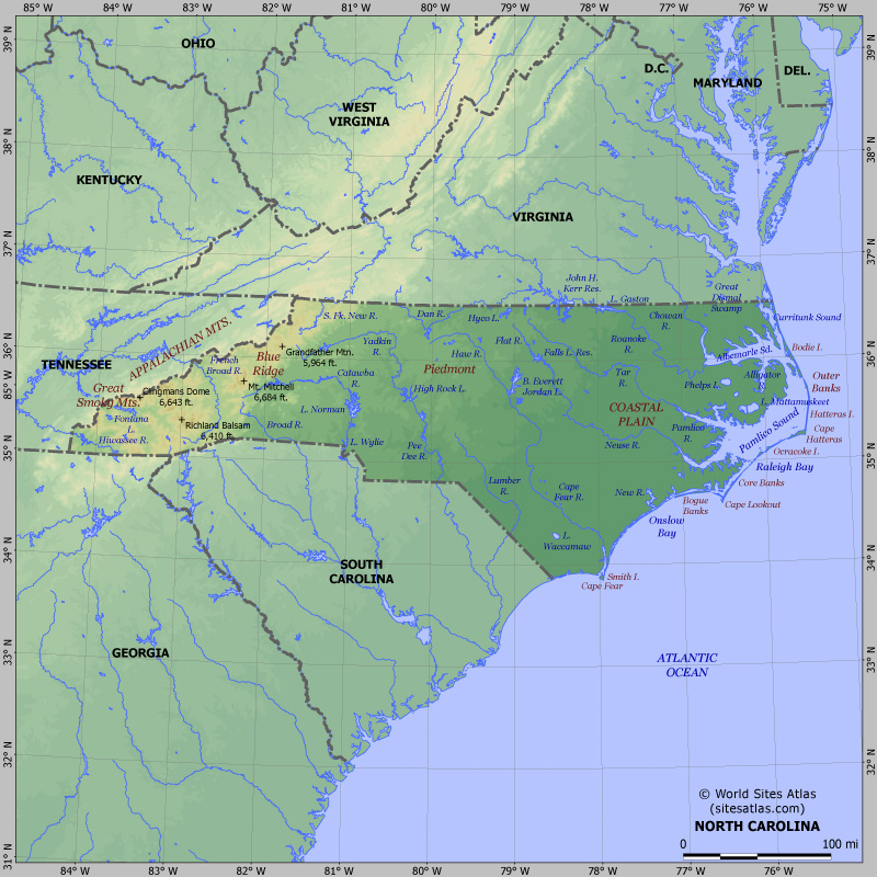 Map of relief of North Carolina