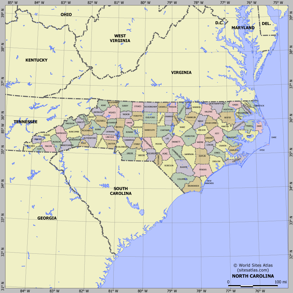 Map of division into districts of North Carolina