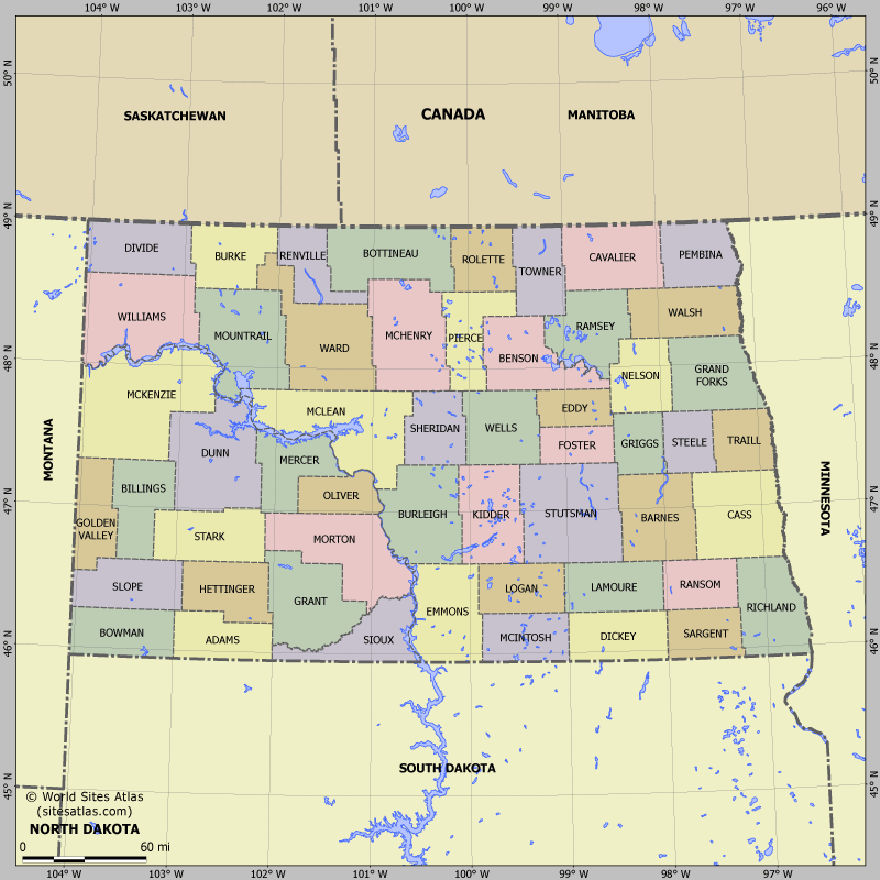 Map of division into districts of North Dakota
