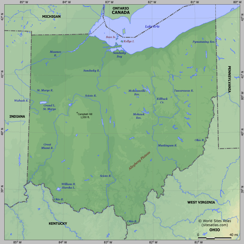 Map of relief of Ohio