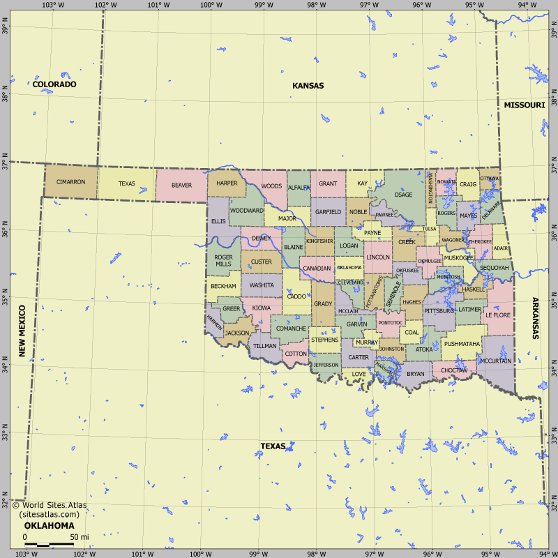 Map of division into districts of Oklahoma