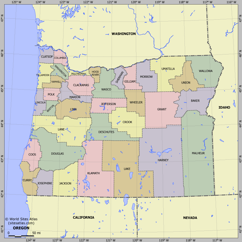 Map of division into districts of Oregon