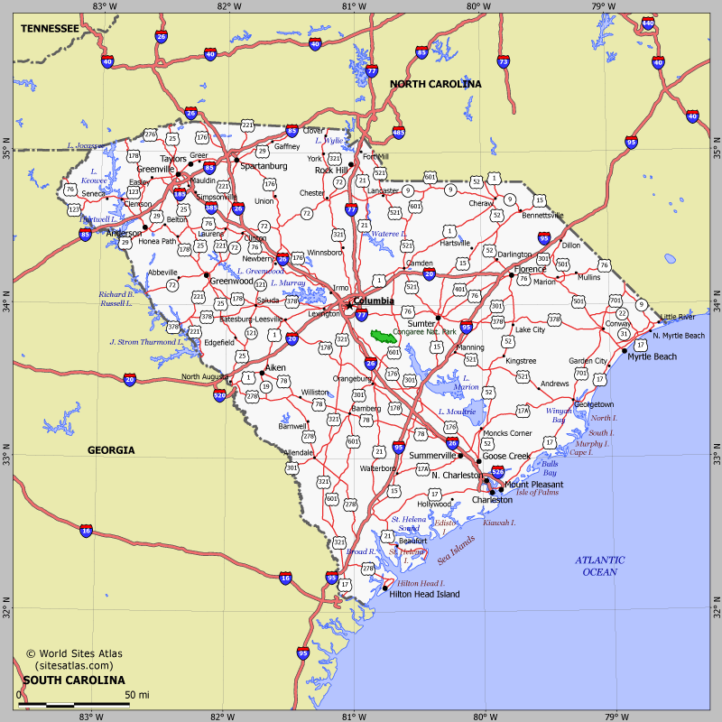 Map of South Carolina state