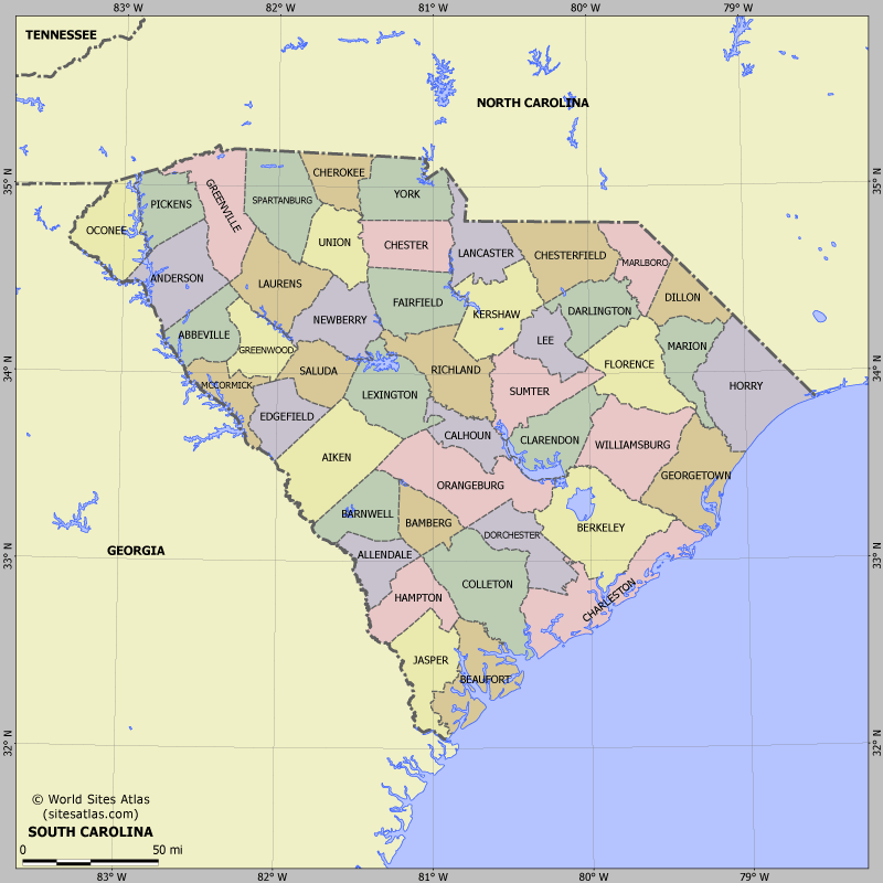 Map of division into districts of South Carolina