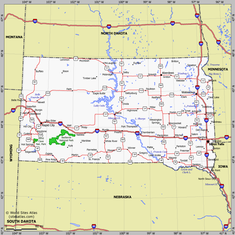 Map of South Dakota state