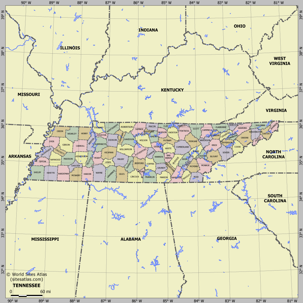 Map of division into districts of Tennessee